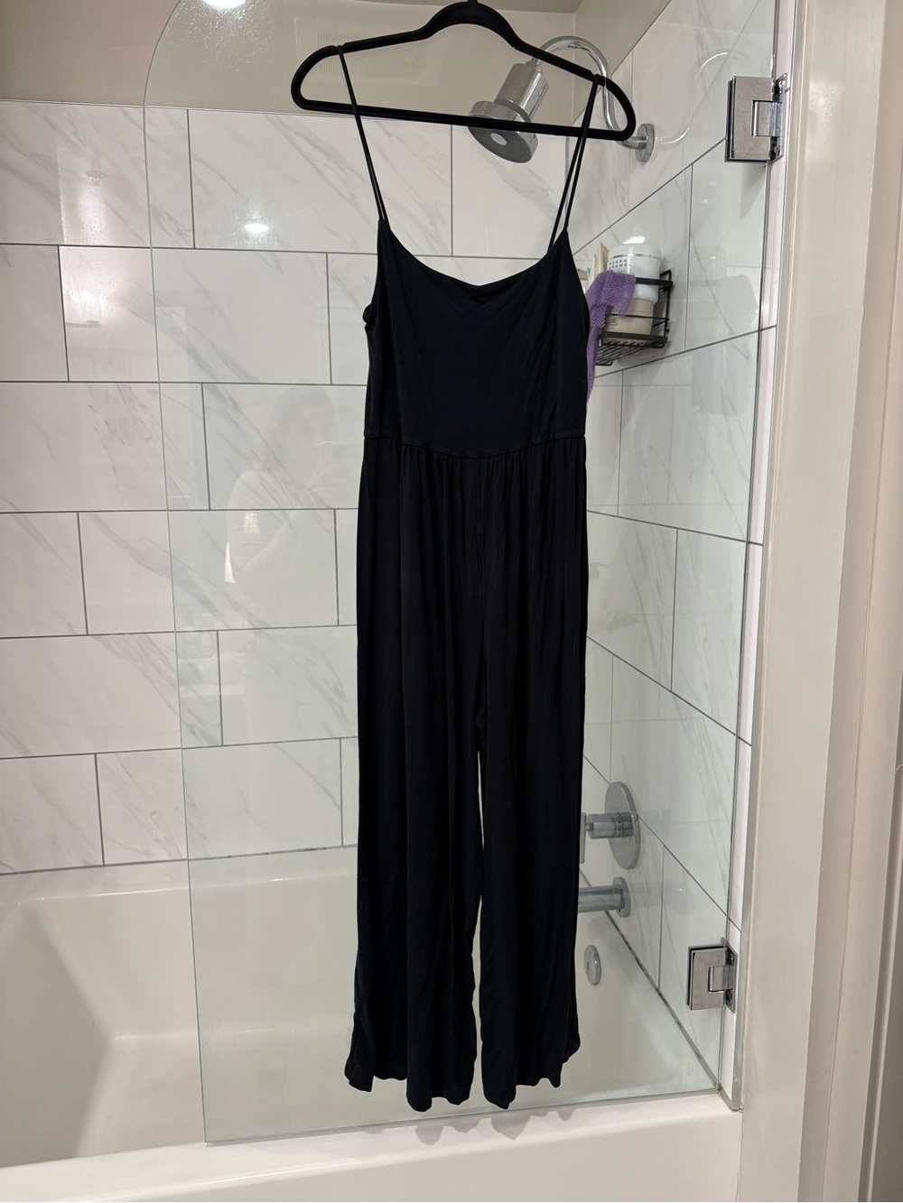 Wilfred Black Spaghetti-Strap Wide-Leg Jumpsuit
